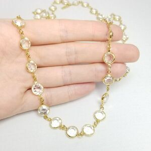 Vintage Swarovski Clear Crystal and Gold Tone Bezel Set Chain Link Necklace